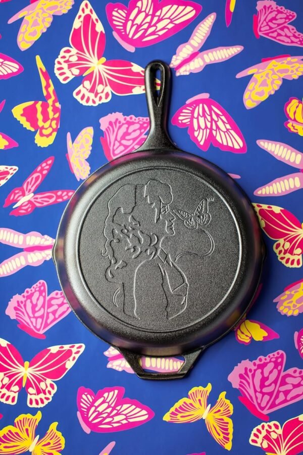 Lodge 10.25 Inch Dolly Parton Pre-Seasoned Cast Iron Stamped Skillet - Signature Teardrop Handle - Use in the Oven, on the Stove, on the Grill, or Over a Campfire, Black - Image 3
