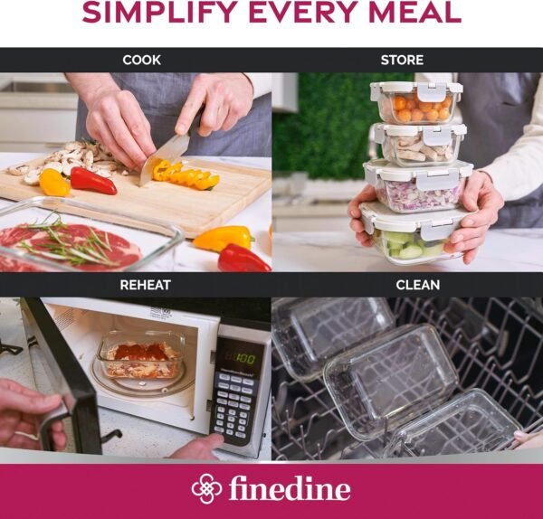 FineDine Vacuum Seal Glass Food Storage Containers With Hand Pump, 25 Piece Set, Airtight Pantry Kitchen Storage Containers w/Lids, Meal Prep Containers for Lunch, Leftovers - Image 6