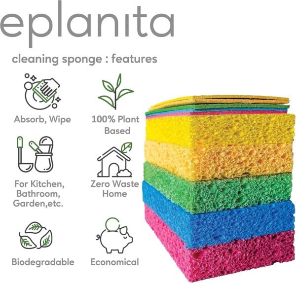 EPLANITA Pop-Up Sponges (5 Pack) Natural Cellulose, Compostable, Scratch-Free Cleaning for Kitchen & Bathroom, Washing Up, Eco Scrub, DIY Crafts - Image 2
