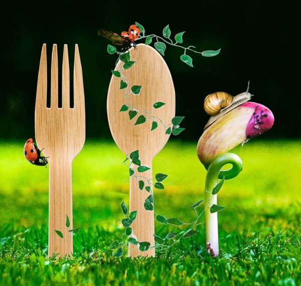 100% Bamboo Utensils - 360PCS Combo Pack Carbonized Disposable Cutlery Biodegradable and Sanitized - Heavy Duty & Fully Functional - Image 6