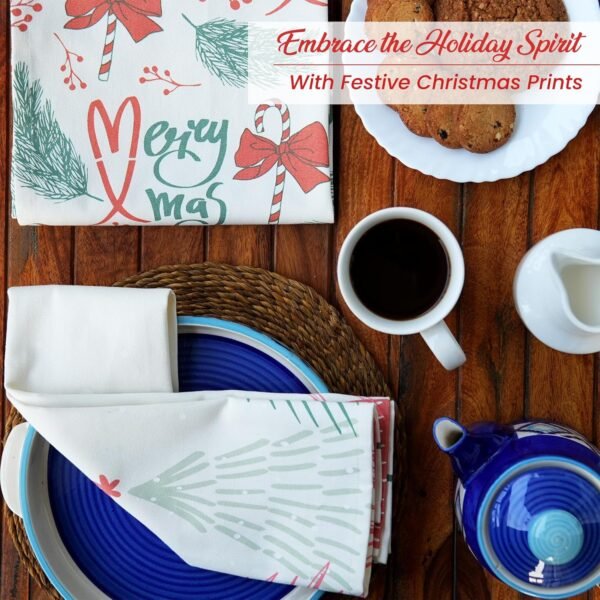 The Fine Living Co. 100% Cotton, Merry Christmas Printed Kitchen Towels, Dish Towels for Drying Dishes, Kitchen Hand Towels, Tea Towels, Dish Towels for Kitchen Set of 2, 18”x28” (Cherry Red & Green) - Image 4