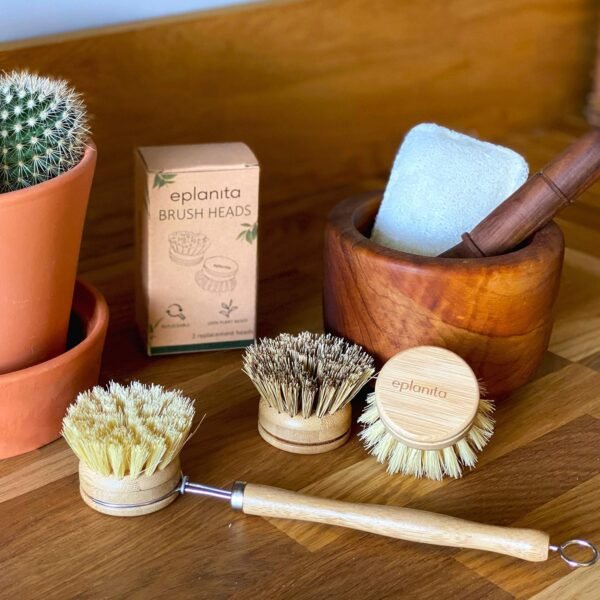 eplanita Replacement Brush Heads (Pack of 8) for Bamboo Dish Brush, Sisal Bristle Refills, Agave Cactus Fibres, Kitchen Eco Scrubber, Plastic Free Washing Up, Zero Waste Cleaning - Image 6
