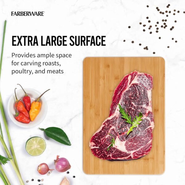 Farberware Extra-Large Wood Cutting Board, Reversible Chopping Board for Kitchen Meal Prep and Serving, Charcuterie Board, 14-Inch x 20-Inch, Bamboo - Image 5