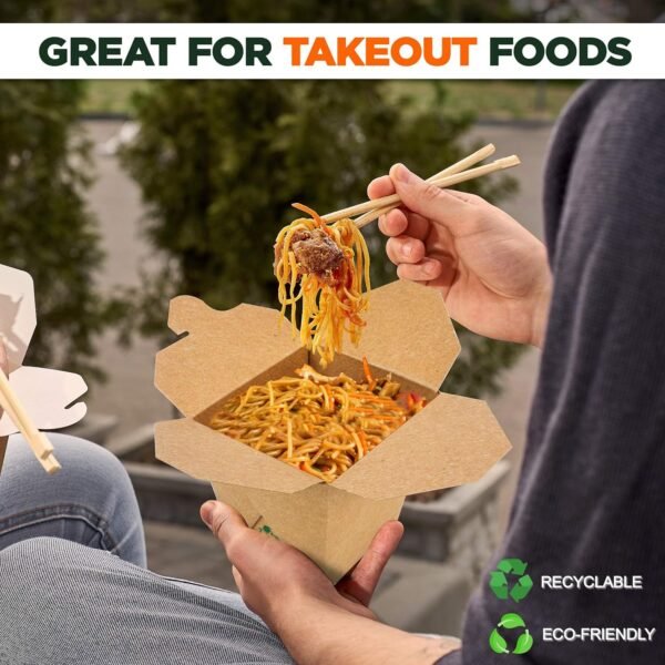 Fit Meal Prep 50 Pack 32 oz Chinese Take Out Boxes - 4.5x4” Plain Kraft Paperboard Food Containers, Leak and Grease Resistant Quart Size Asian Rectangle To Go Boxes, Candy Buffet Box and Party Favors - Image 5