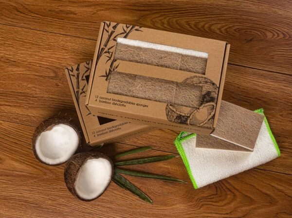 Natural Kitchen Sponge- Coconut Base Dish Sponge and Rayon derived from Bamboo Dishcloth Bundle- 12 Coconut Scrubbers & 4 Pieces Rayon derived from Bamboo Dishcloth- Kitchen Cleaning Essentials - Image 7