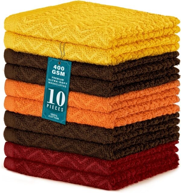 DecorRack 10 Pack 100% Cotton Dish Cloth, Luxurious Soft, 12 x 12 inch Ultra Absorbent, Machine Washable Premium Quality Kitchen Towels, Rustic Colors (10 Pack)
