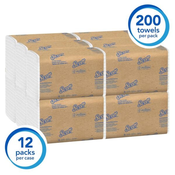 Scott® Essential C-Fold Paper Towels (01510), with Fast-Drying Absorbency Pockets™, White, (12 Packs/Case, 200 Sheets/Pack, 2,400 Sheets/Case) - Image 2