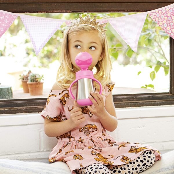 Munchkin Cool Cat Sippy Cup for Toddlers, Stainless Steel Straw Cup, 8 Ounce, Pink - Image 3