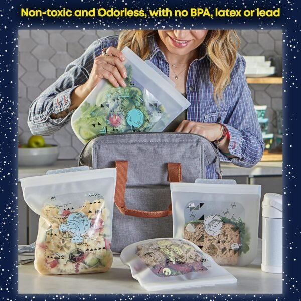 Pyrex Platinum Silicone 4-Pc Storage Set, 2 Reusable Sandwich Bags, 2 Reusable Half-Gallon Freezer Bags, Non-Toxic, BPA-Free, Airtight & Leak-Proof, Microwave, Freezer Safe, Star Wars - Image 7