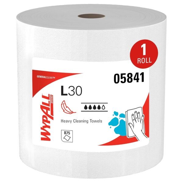 WypAll® GeneralClean™ L30 Heavy Duty Cleaning Towels, Jumbo Roll (05841), Strong and Soft Towels, White (875 Sheets/Roll, 1 Roll/Case, 875 Sheets/Case)