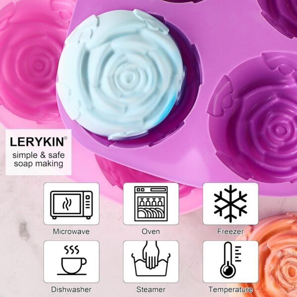 Rose Silicone Molds - 2 Pack Handmade Large Rose Flower Soap Mold - Food Grade DIY Bar Mould for 3D Soap, Mousse, Muffin, Cake, Chocolate, Jelly, Resin, Candle - Just Pop Out & Dishwasher Safe - Image 4