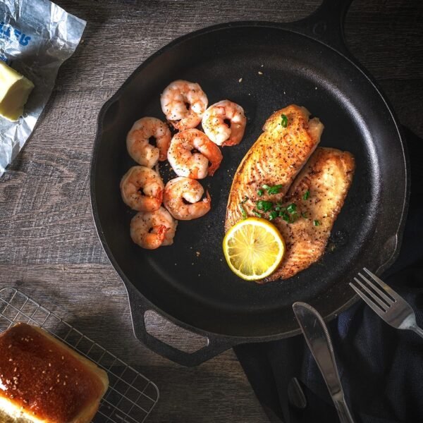 Utopia Kitchen 12 inch Saute Fry Pan Pre-Seasoned Cast Iron Skillet With Lid, Frying Pan, Cast Iron Pan, Safe Grill Cookware for Indoor & Outdoor Use - Black - Image 5
