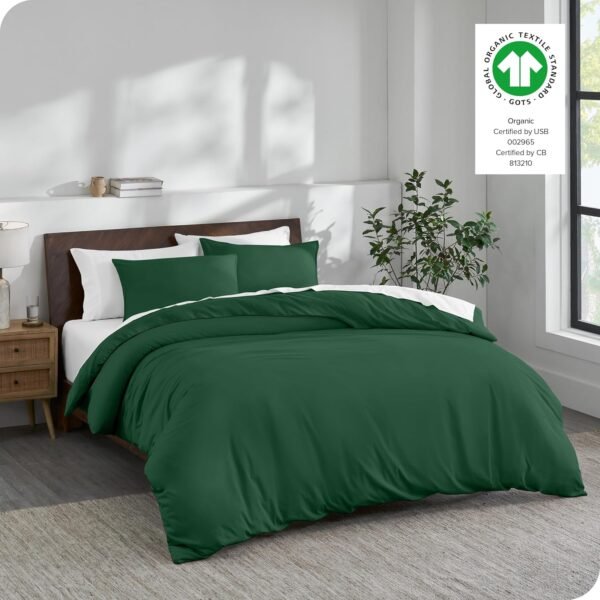 Bare Home 100% Organic Cotton Jersey Duvet Cover Set - Twin/Twin XL Size - Ultra Soft - 100% Cotton - 2pcs - Corner Ties - Button Closure - BedDuvet Cover & Pillow Shams (Twin/Twin XL, Forest Green) - Image 6