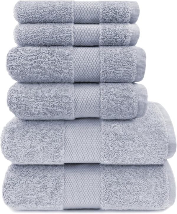 Maisonette Elegance 100% Organic Cotton Turkish Bathroom Towels Set - Soft Absorbent Bath Sheets, Hand Towels & Washcloths - Ideal Quick Dry Luxury Large Towel for Shower (6 Pack) - Light Gray (Shore)