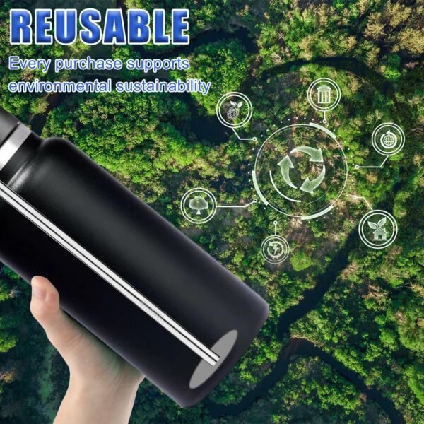 4pcs Metal Press in Straw Replacement with 2pcs Straw Brushes for Hydro Flask, Silver Stainless Steel Practical Straws Replacement Accessories Compatible with Hydroflask Wide Mouth Water Bottle 64oz - Image 7