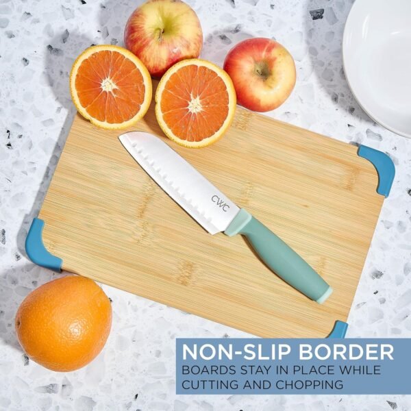 COOK WITH COLOR Non-Slip Cutting Board Set – Kitchen Essentials with Easy Grip Handle for Meat, Veggies, and Fruits, 3 Cutting Boards, Bamboo Non-Slip Light Blue - Image 5