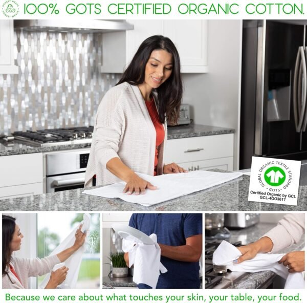 GOTS Certified 100% Organic Flour Sack Cotton Kitchen Hand and Dish Towel Sets - Extra Large 27x27 inches, Fully Hemmed, 12-Pack, Natural Tan - Image 7