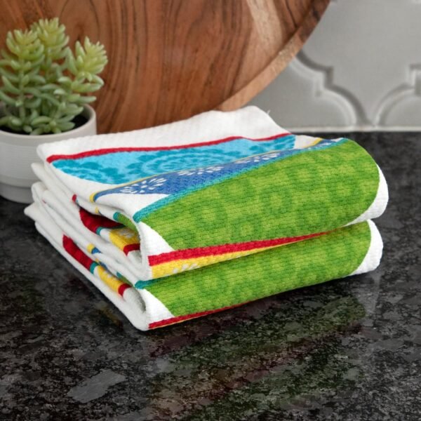 T-fal Textiles Double Sided Print Woven Cotton Kitchen Dish Towel Set, 2-pack, 16" x 26", Dish Stack Print - Image 6