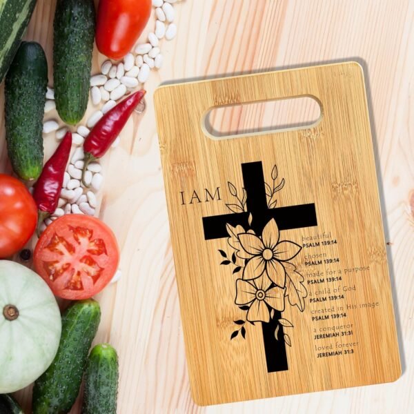 Inspirational Bible Verse Cutting Board, Christian Gifts for Women Faith Men Bamboo Cutting Board, I Am Beautiful Chosen Religious Decorative Cutting Board Kitchen Decor, Christian Gifts - Image 2