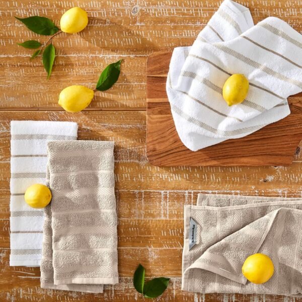 KitchenAid Albany Kitchen Towel 4-Pack Set, Milkshake Tan/White, 16"x26" - Image 2