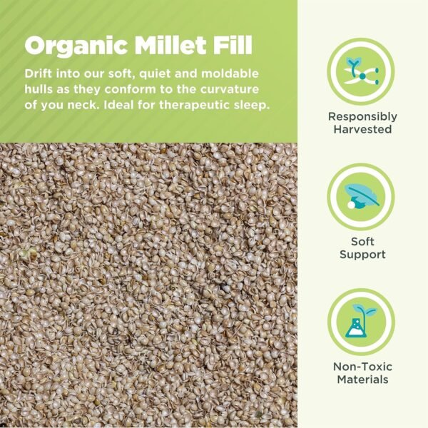 Millet Japanese Bed Pillow - Organic Cotton, Vegan, Premium Quality - Made in USA -14" x 20" - Neck Bed Body Floor Cushion Insert Couch Throw Bolster - Organic Eco Friendly Fabric and Fill - Image 4