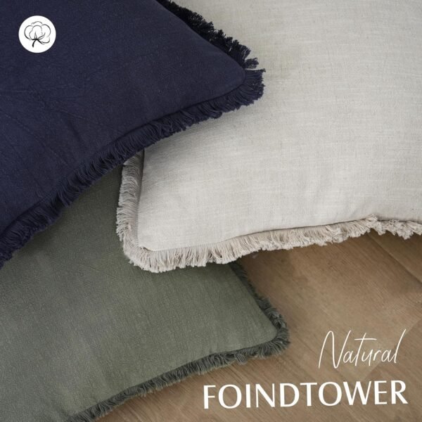 Foindtower Set of 2 Decorative Linen Fringe Throw Pillow Covers Cozy Boho Farmhouse Cushion Cover with Tassels Soft Accent Pillowcase for Couch Chair Sofa Bed Living Room Home Decor,18×18 Inch,Beige - Image 4
