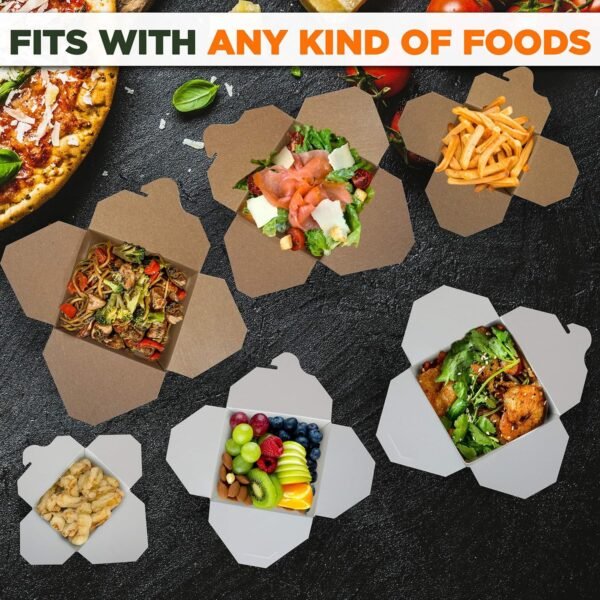 Fit Meal Prep 50 Pack 32 oz Chinese Take Out Boxes - 4.5x4” Plain Kraft Paperboard Food Containers, Leak and Grease Resistant Quart Size Asian Rectangle To Go Boxes, Candy Buffet Box and Party Favors - Image 6