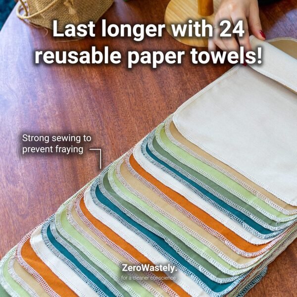 Reusable Paper Towels - Value Pack of 24 Paperless Towels! 100% Cotton, Super Soft, Absorbent, Washable and Made To Last Cut Back Waste Less with our Cloth By ZeroWastely - Image 5