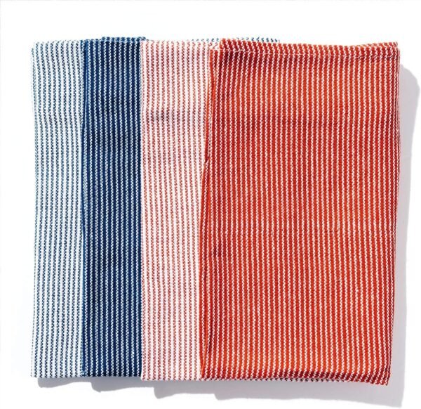 Caldo Kitchen Dish Drying Towel, Set of 4, 100% Cotton, Absorbent Dish Cloths, 28 in x 20 in (Stripes)