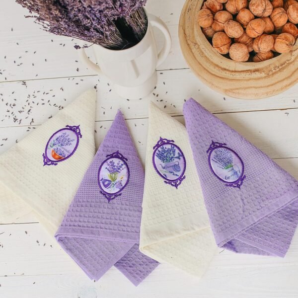 Lavien Home, Decorative Lavender Tea Towels Housewarming Gift, Turkish Cotton Waffle Weave (Set of 4), Dishcloths Multi-Purpose Ultra Soft Absorbent 16 x 24 inches - Image 3