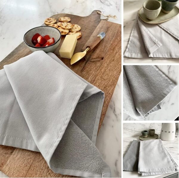 Premium Silver Infused Kitchen Towels - 100% Organic Cotton Dish Towels - Odor Controlled Tea Towels (Pack of 4) Absorbent Kitchen Hand Towels Gray - Image 9
