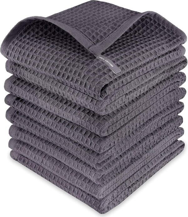 100% Cotton Kitchen Dish Cloths, 6 Pack Waffle Weave Ultra Soft Absorbent Dish Towels for Drying Dishes Quick Drying Kitchen Towels Dish Rags, 12 X 12 Inches, Dark Grey - Image 4