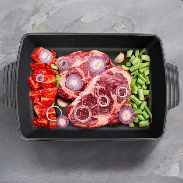 Lot45 Cast Iron Casserole Dish with Lid - 9 x 13 Double Dutch Oven Braising Pan with Lid - 6 Quart Preseasoned 2 in 1 Cast Iron Cookware Set with Braiser Pan and Flat Top Griddle Skillet Lid - Image 6