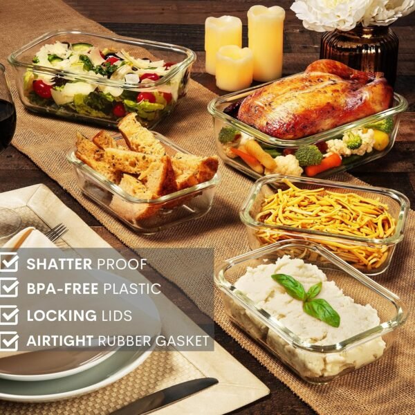 8 Cups/ 63 Oz 4 Piece (2 containers + 2 Lids) Large Glass Food Storage/ Baking Containers with Locking Lids . Ideal for Storing food, vegetables or fruits. BPA Free & Leak Proof -Microwave, Oven Safe - Image 6