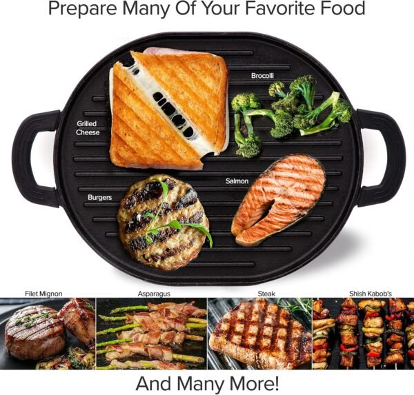 Nuwave Cast Iron Grill, 12.42”x10.21” Non-Stick Grilling Surface, Deep Grill Ridges, Pre-Seasoned, Stay-Cool Silicone Handles, Easy-to-Clean,Oven Safe,Stovetop,BBQ,Fire & Smoker,Induction-Ready,Black - Image 2