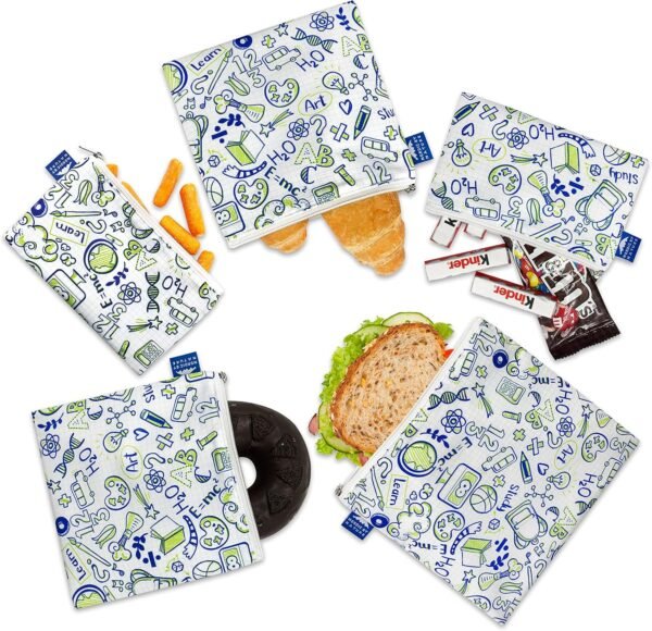 Nordic By Nature Reusable Sandwich Bag Snack Bags - Value Pack of 5 Dual Layer Lunch Baggies - Dishwasher Safe - Eco Friendly Cloth Wraps - Easy Open Zipper (Back to School) - Image 7