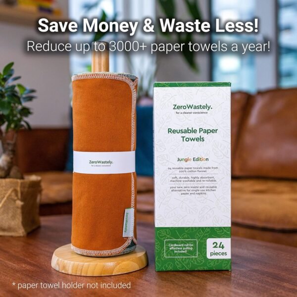 Reusable Paper Towels - Value Pack of 24 Paperless Towels! 100% Cotton, Super Soft, Absorbent, Washable and Made To Last Cut Back Waste Less with our Cloth By ZeroWastely - Image 2