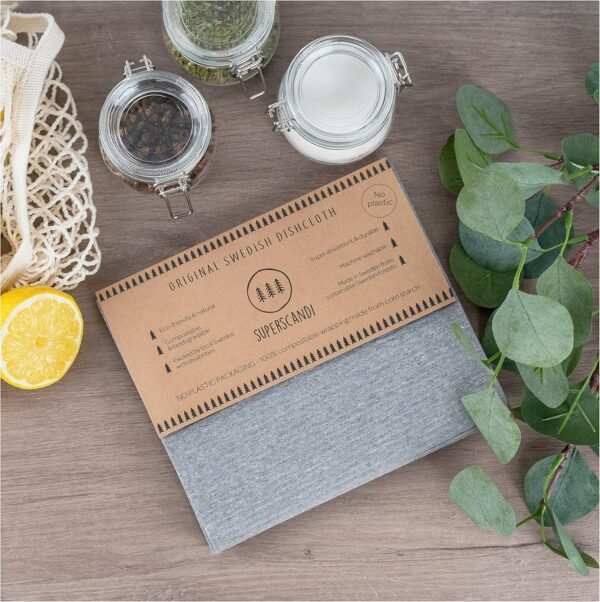 SUPERSCANDI Swedish Dish Cloth 10 Pack Eco Friendly Reusable Sustainable Biodegradable Cellulose Dish Cloths Kitchen Dish Rags Washing Wipes Paper Towel Replacement Washcloths (10 Pack Grey) - Image 8