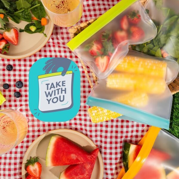 Pack of 10 Freezer Bags - BPA-FREE - Reusable Food Grade Storage Bags - Leakproof, - 2 Gallon Size, 4 Snack Size, 4 Sandwich Bags. - Image 5