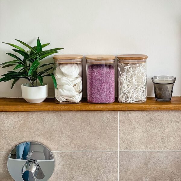 Kitchen Storage Jars 34oz - Set of 3 Bamboo Lid Storage Containers - Square Glass Food Storage Jars - Airtight Glass Pantry Storage - Image 8