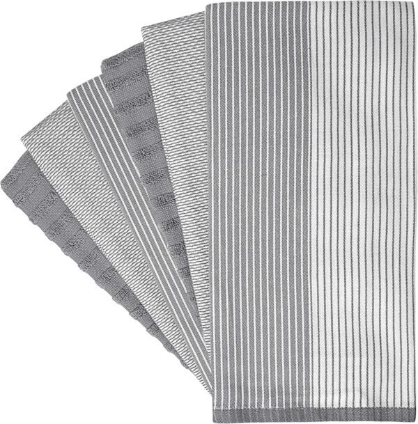 Premium Kitchen,Hand Towels (20”x 28”, 6 Pack) Large Cotton, Dish, Flat & Terry Towel Highly Absorbent Tea Towels Set with Hanging Loop Gray - Image 3