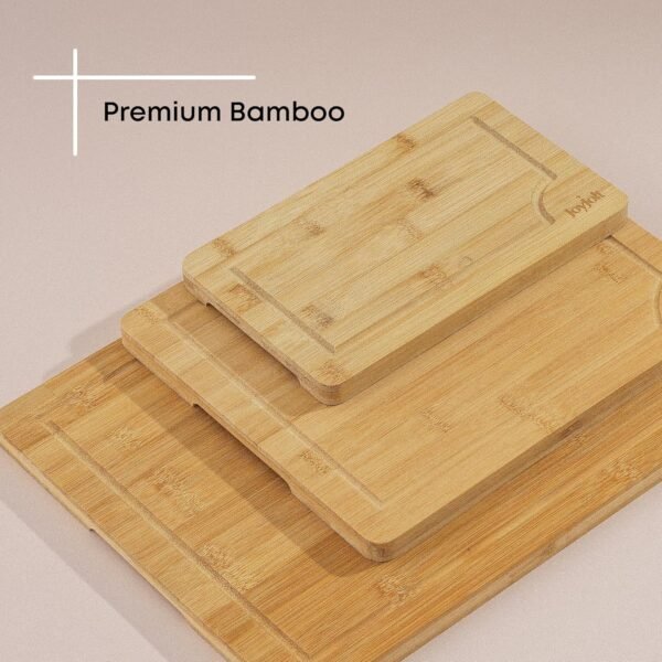 JoyJolt Bamboo Cutting Board Set, Wooden Cutting Boards for Kitchen. Large and Small Wooden Cutting Board Set; Serving Cheese Board, Bread Board or Chopping Board Set. Non Slip Wood Cutting Board Set - Image 7