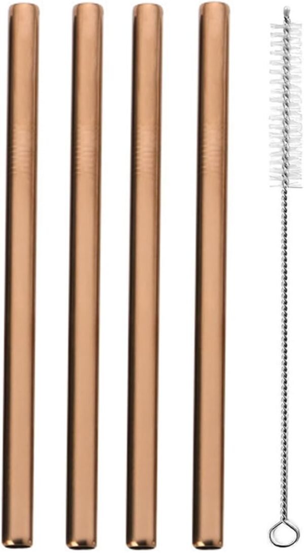 Reusable Stainless Steel Smoothie Boba Straws, 4pcs 8.5"x12mm (1/2 inch Wide) Metal Straws with Cleaning Brush for Bubble Tea/Tapioca Pearl, Milkshakes, Smoothies (Rose Gold Color)