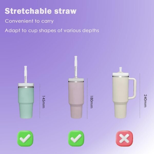 Metal Straws Reusable Straws, Cruise Ship Essentials，Car Essentials, Include 1 Colorful Collapsible Stainless Steel Straw, 1 Silicone Tip，1 Brush and 1 Keychain（Black/Silver/Rose Gold/Blue） - Image 4