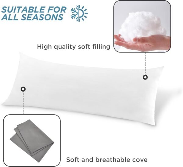 Litanika Body Pillow Insert with Cover, 100% Jersey Cotton Long Pillow for Side Sleeper, Pregnancy Pillows for Sleeping, Knit Cotton Breathable Fluffy Soft Full Body Pillow for Adults, Grey, 20"x54" - Image 2