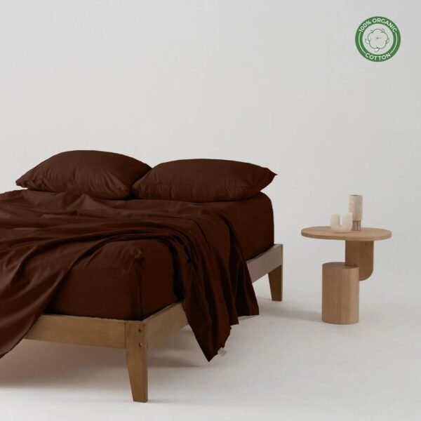 Pure 100% Certified Organic Cotton Bed Sheet Set 1000 Thread Count, Crisp and Cooling Sateen Weave, Breathable, Eco-Friendly, 4 Piece Bedding Set, 12" Deep Pocket -(Chocolate, California King) - Image 2