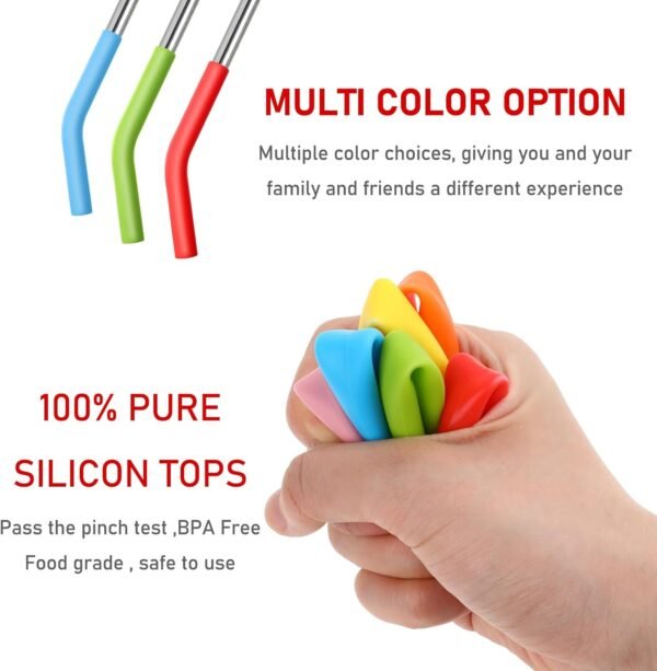 12pcs Silicone Straw Tips Multi-color Elbow Rubber Straw Tips Food-Grade Reusable Silicone Straws for 5/16 Inch Wide 8MM Stainless Steel Metal Straws(No Straw) - Image 4