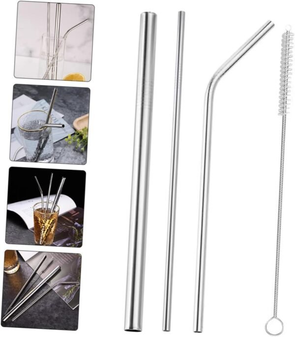 Cabilock 1 Set Stainless Steel Straw Dispenser Reusable Straws Straw Cleaner Brush Straw Cups Bottle Drinking Reusable Straw Holder Quencher Straw Drink Tube Cleaner Tubes Infuser Silver - Image 9