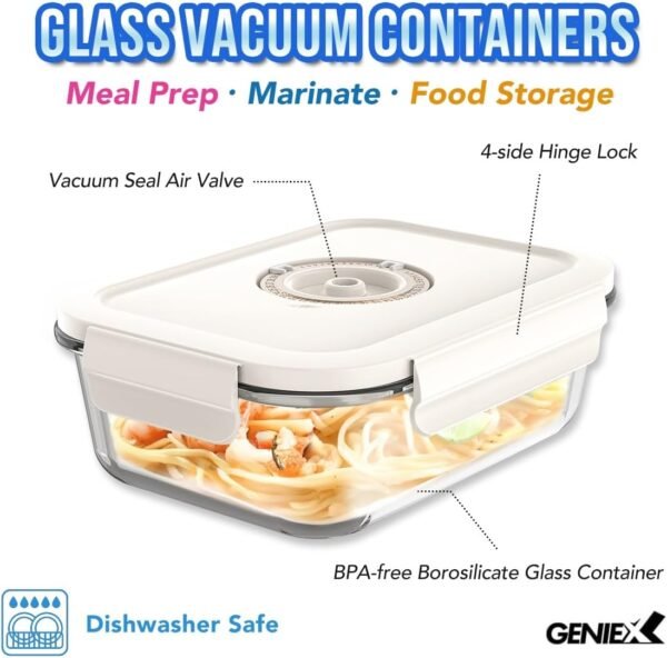 Vacuum Food Containers Set, Glass Vacuum Seal Containers for Food, Easy clean Food Saver Containers for fruit preservation, Marinade container, Freezer Storage (Rectangular-Glass-3pc) - Image 3