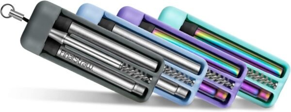 FinalStraw Collapsible, Reusable, Metal Straw | Travel Case, Cleaning Tool | Easy to Clean | Stainless Steel and 100% Silicon Tips | Eco-Friendly | 4 Pack, Multiple Colors